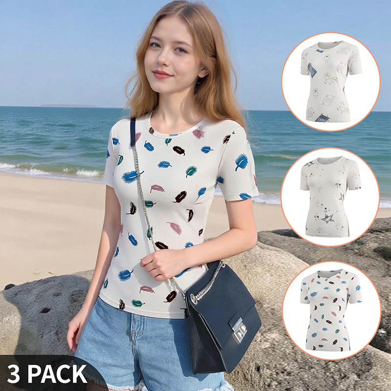 Women Fashion Wear - เสื้อยืดแขนสั้นพิมพ์ลายฤดูร้อนสำหรับผู้หญิง แฟชั่นอเนกประสงค์ สปอร์ต ใส่สบาย และระบายอากาศได้ดี เหมาะสำหรับสวมใส่ในบ้าน