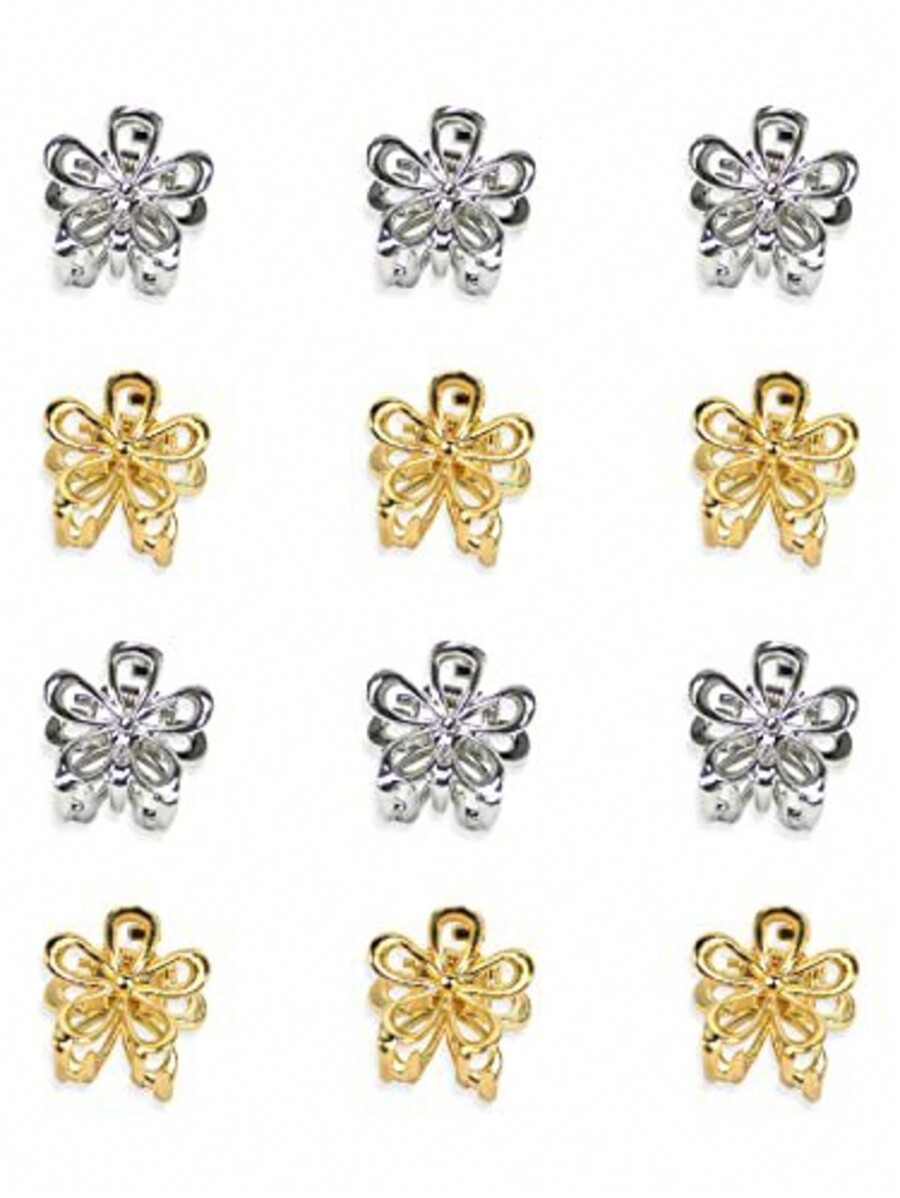 Women'S Fashion Petite - กิ๊บติดผมโลหะลายดอกไม้ขนาดเล็ก 12 ชิ้น/4 ชิ้น, กิ๊บหนีบผมด้านข้างน่ารัก, เหมาะสำหรับใช้ในชีวิตประจำวัน,