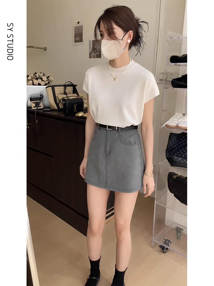 Women'S Fashion Petite - เสื้อถักทรงเข้ารูปและกระโปรงทรงเอเอวสูง ชุดสองชิ้นสำหรับผู้หญิงตัวเล็ก แฟชั่นอเนกประสงค์ ชุดฤดูร้อน