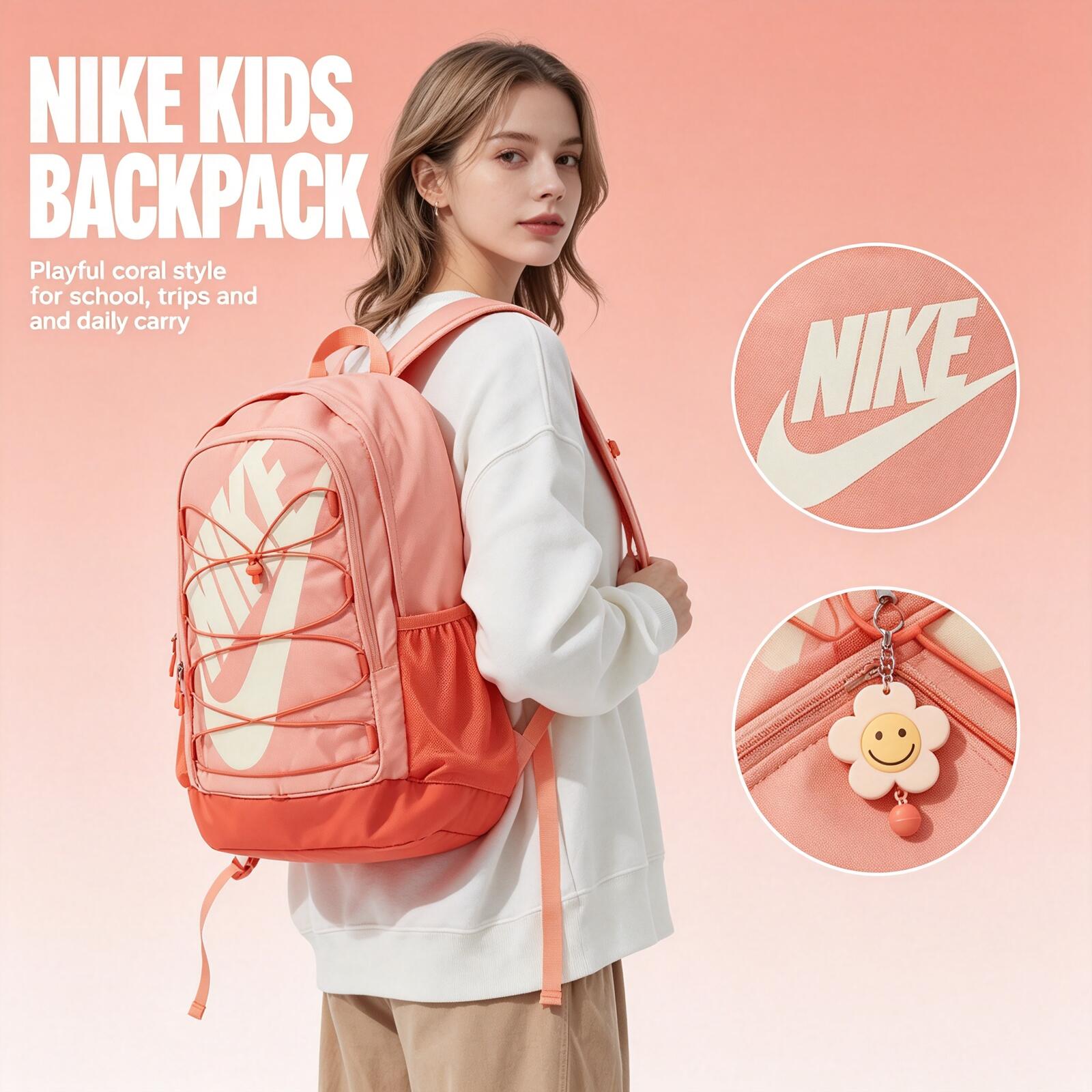 Women'S Fashion Backpack - ไนกี้สำหรับผู้ชายและผู้หญิง, กระเป๋าคอมพิวเตอร์สำหรับนักเรียนความจุขนาดใหญ่, กระเป๋าเป้สะพายหลังแฟชั่นสำหรับนักเรียนระดับมัธยมต้นและมัธยมปลาย รุ่น Hj8200-844