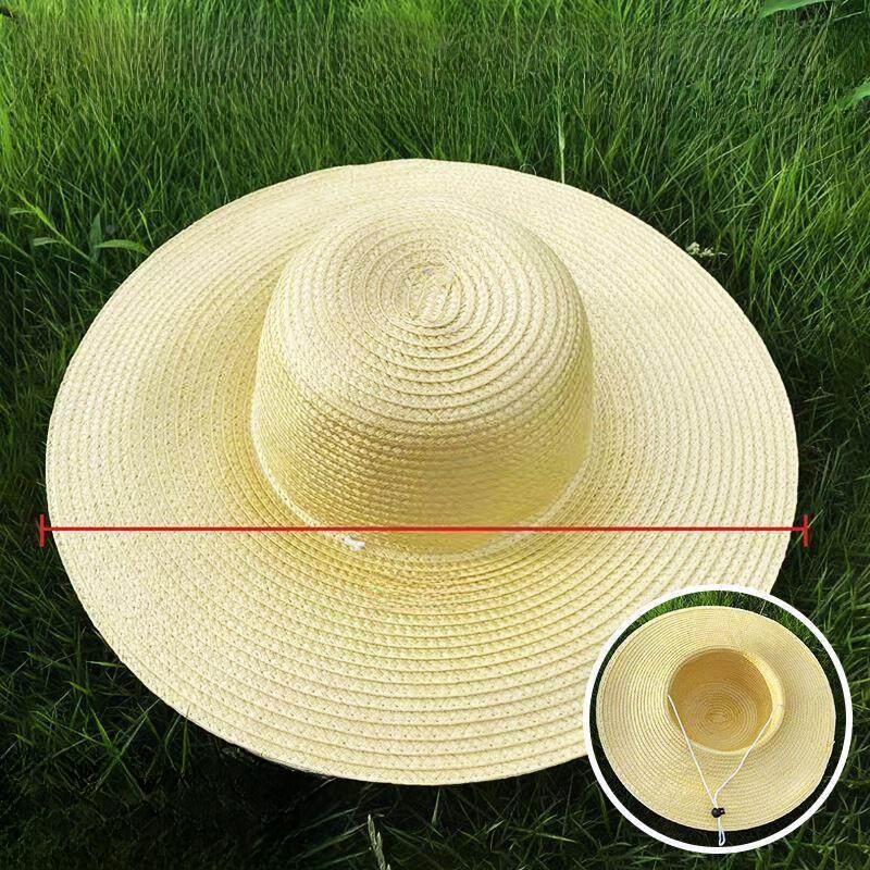 Straw Hat Summer - หมวกสานปีกกว้างสำหรับผู้ชายและผู้หญิง ป้องกันแสงแดดในฤดูร้อน เหมาะสำหรับชายหาด งานกลางแจ้ง สไตล์เกษตรกรรม ป้องกันรังสียูวี