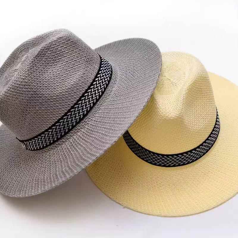 Straw Hat Summer - หมวกฟางปีกกว้างสำหรับผู้ชาย ป้องกันแสงแดดในฤดูร้อน ป้องกันรังสียูวี เหมาะสำหรับวัยกลางคนและผู้สูงอายุ หมวกปีกกว้าง หมวกเย็นสบาย