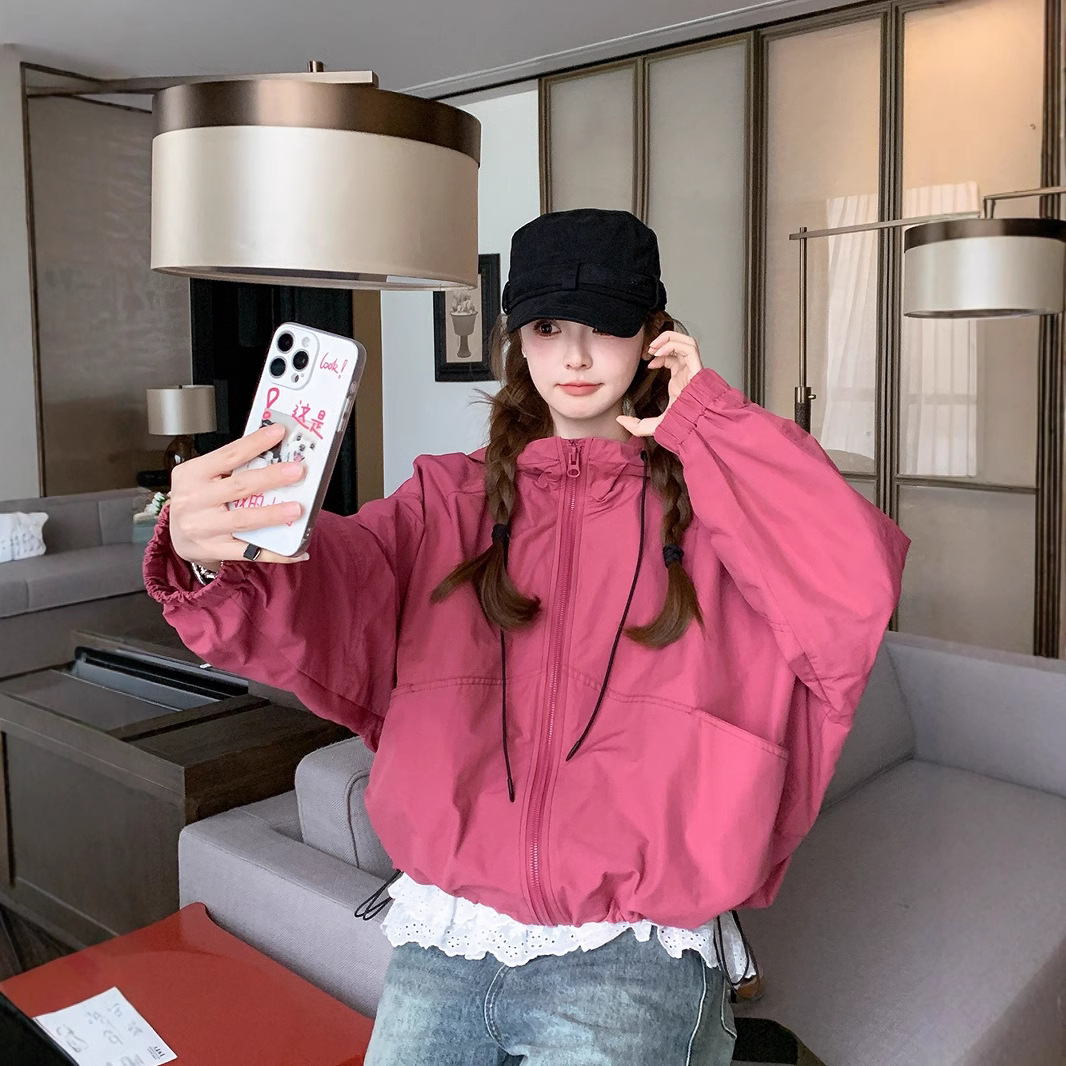 Women'S Fashion Petite - เสื้อแจ็คเก็ตสีชมพูกุหลาบสุดฮิตสำหรับสาวไซส์เล็ก แจ็คเก็ต เสื้อคลุม เสื้อกันลมมีฮู้ด