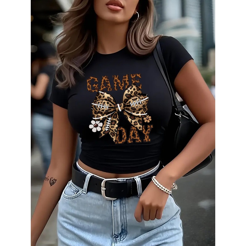 Women'S Fashion Rugby Top - เสื้อแขนสั้นลายโบว์รักบี้สำหรับผู้หญิงที่ทันสมัยและสวมใส่สบาย