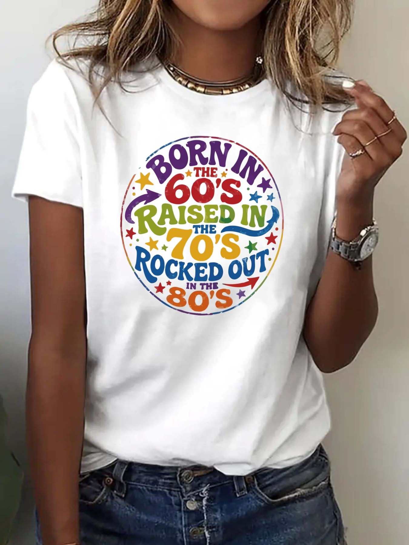 Women'S Fashion In The 1960S - เสื้อยืดแขนสั้นคอกลมแฟชั่นสำหรับผู้หญิง ลายพิมพ์สไตล์เรโทรยุค 1960 และลายพิมพ์สไตล์ร็อคยุค 1970 ให้ลุคเท่ห์