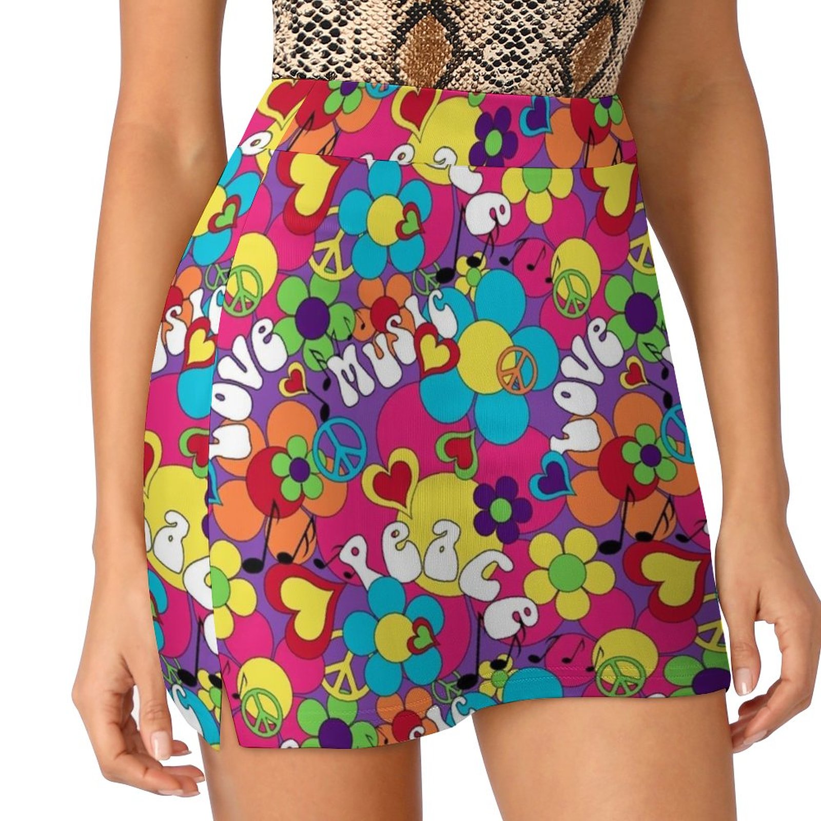Women'S Fashion In The 1960S - 1960S Psychedelic Hippie สีผู้หญิงกระโปรงกีฬา Skort กระโปรงกระเป๋าแฟชั่นสไตล์เกาหลีกระโปรง