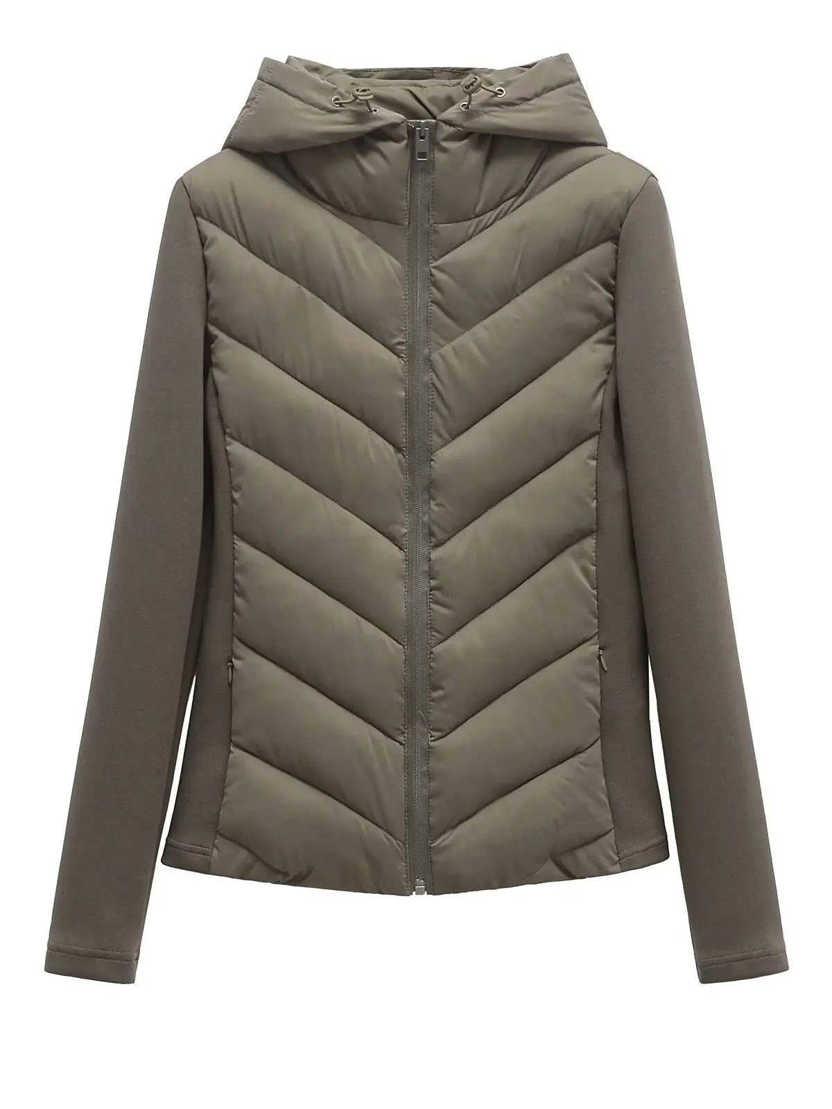 Women'S Fashion Quilted Jacket - เสื้อแจ็คเก็ตผู้หญิงทรงพอดีตัว สไตล์ทหาร สีเขียวทหาร อุ่นสบาย ผ้าคอตตอนผสมผ้า แต่งฮู้ด