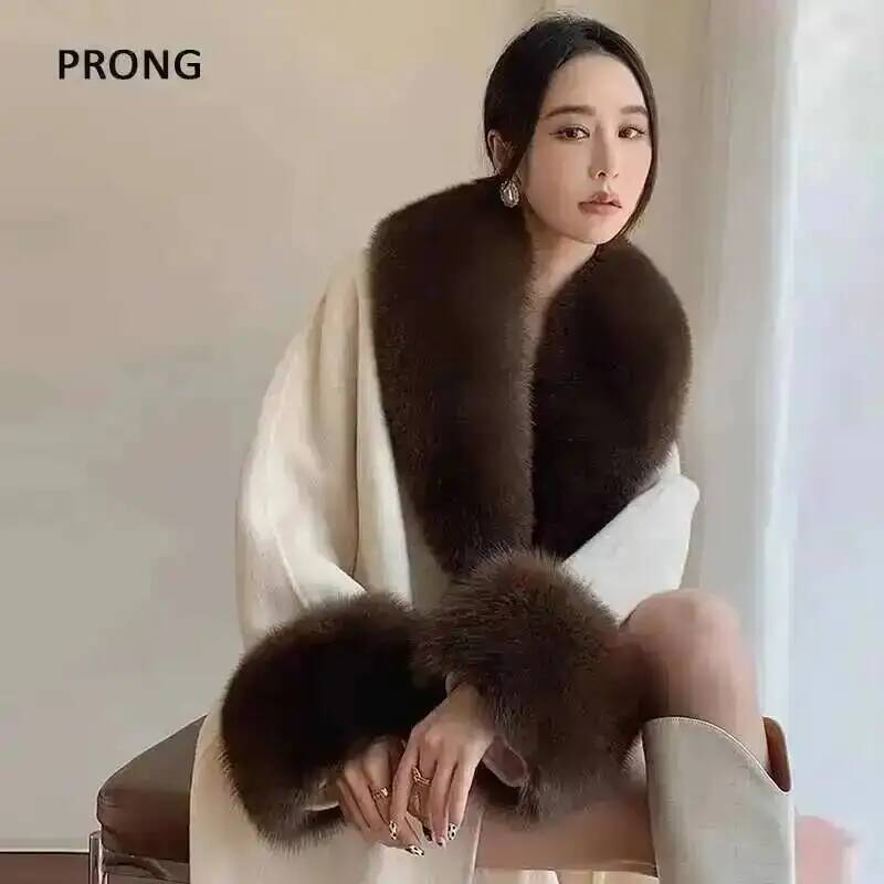 Women'S Fashion Quilted Jacket - เสื้อโค้ทคอปกขนสุนัขจิ้งจอกแท้สำหรับฤดูหนาว100% ชุดเสื้อแจ็กเก็ตเสื้อคลุมขนสัตว์ผ้าคลุมไหล่ขนปุยสุดหรูผ้าคลุมไหล่พันผ้าพันคอ