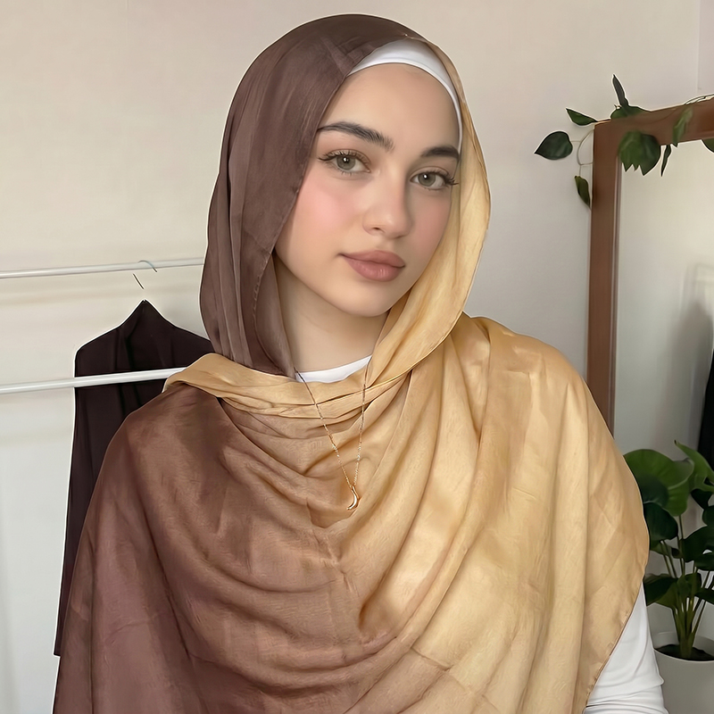 Women Fashion Wear - ผ้าคลุมศีรษะมุสลิมแฟชั่นแบบไล่สี ผ้าพันคอเนื้อนุ่ม สวมใส่สบาย ระบายอากาศได้ดี ผ้าพันคอแบบผูกสำหรับผู้หญิง ใช้ได้ทุกวันในเดือนรอมฎอน