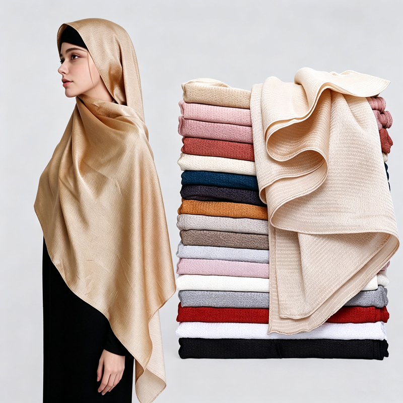 Women Fashion Wear - ผ้าคลุมศีรษะมุสลิมแบบซาตินเนื้อนุ่ม น้ำหนักเบา สีพื้น สำหรับผู้หญิง ใช้ได้ทุกวัน สวยงาม