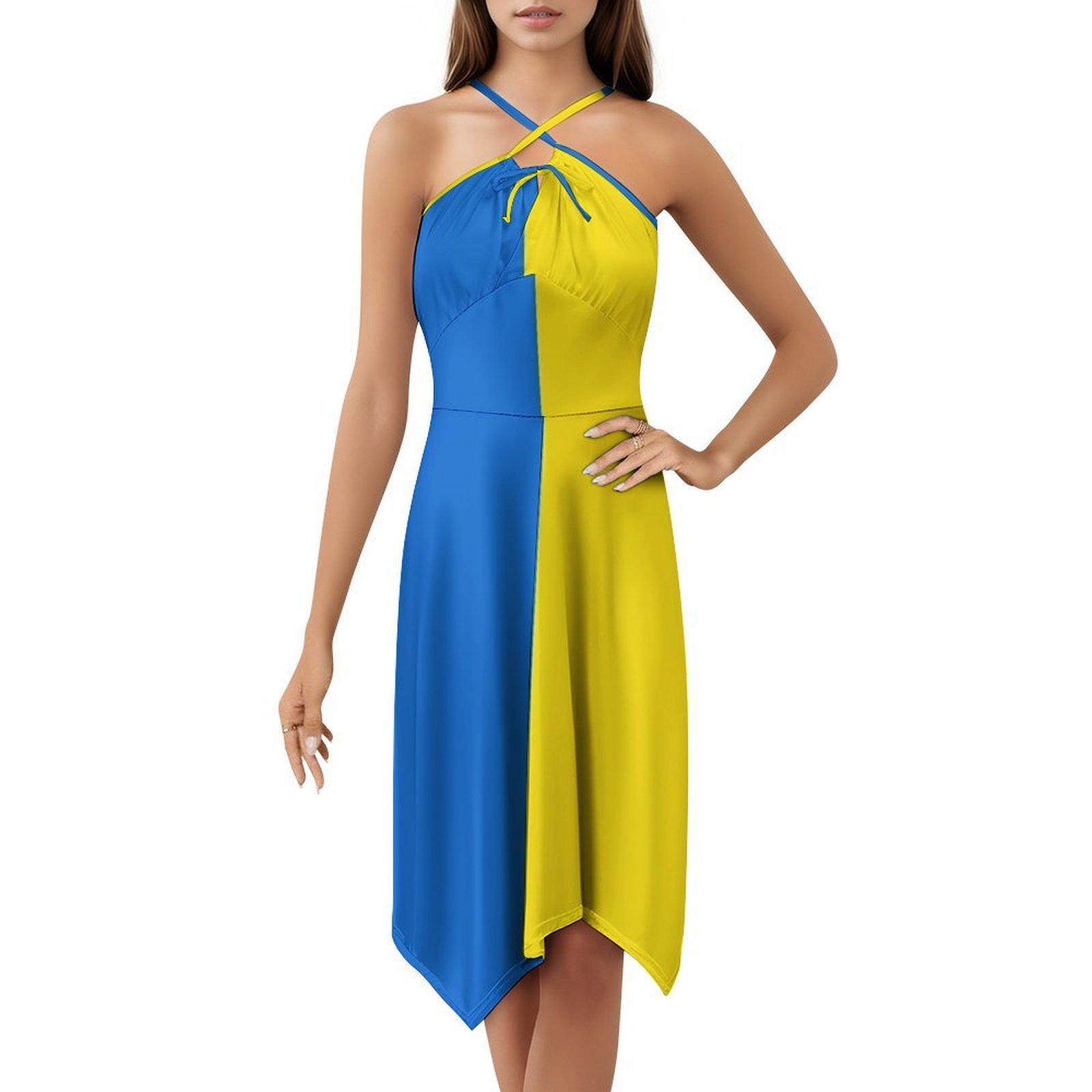 Smocked Dress Women - ชุดเดรสลายธงชาติยูเครนสำหรับผู้หญิง ฤดูใบไม้ผลิ ฤดูร้อน ชุดลำลองสำหรับงานปาร์ตี้ ธงชาติยูเครน ชุดเดรสลายธงชาติยูเครน