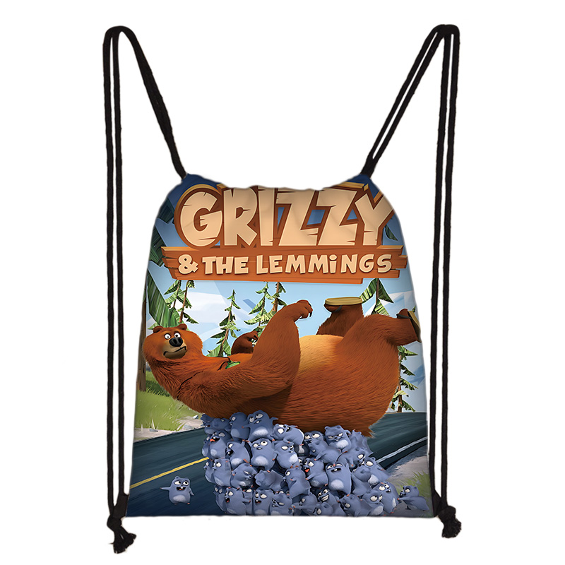 Women'S Fashion Backpack - เด็กพิมพ์ Drawstring สําหรับการ์ตูน Grizzy Lemmings กระเป๋าช้อปปิ้งผู้ชายผู้หญิงฟุตบอลกีฬายิมเก็บกระเป๋าเป้สะพายหลังโยคะ