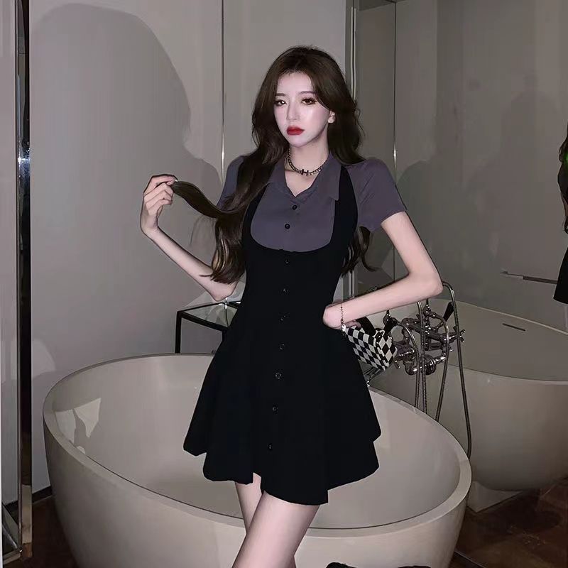 Women'S Fashion Petite - เพียว ดีไซร์ ฮ่องกง สไตล์ เดรสปลอมสองชิ้นแบบพินาโอะเร กระโปรงสั้นทรงเข้ารูปสำหรับสาวร่างเล็ก