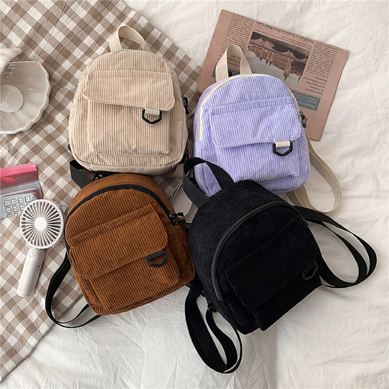 Women'S Fashion Backpack - สีทึบกระเป๋าเป้สะพายหลังมินิ Corduroy กระเป๋าเป้สะพายหลังขนาดเล็กสบายๆนักเรียน Bookbags เดินทาง Rucksack