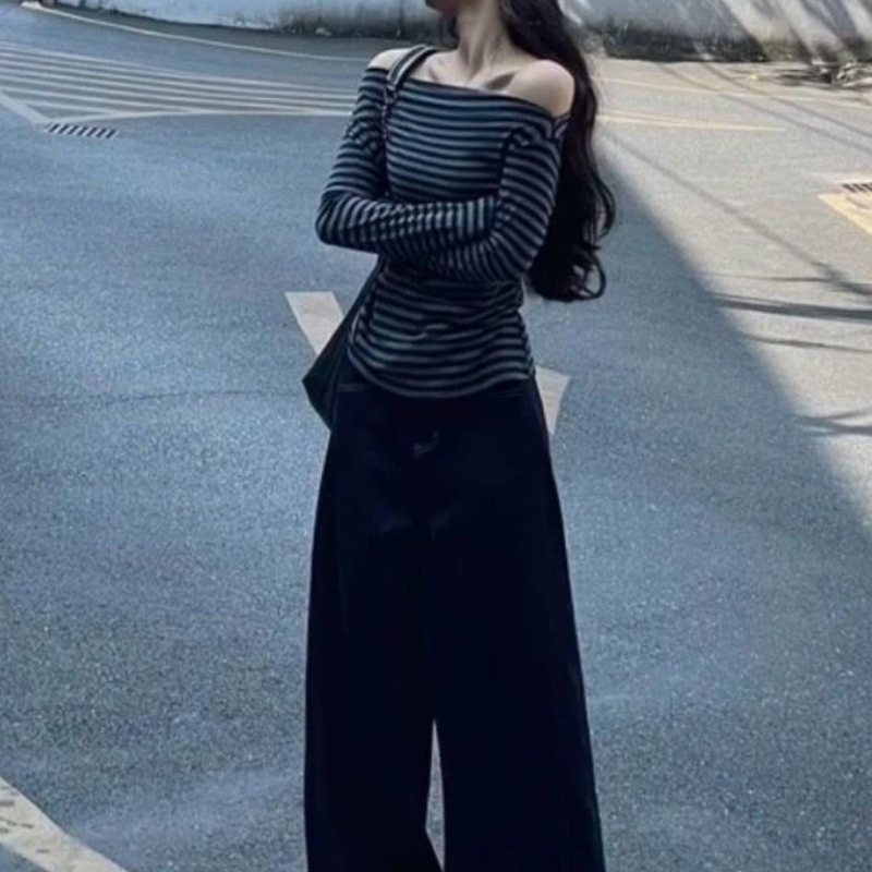 เสื้อผู้หญิงวินเทจลายทางเปิดไห - Off Shoulder Top บทวิจารณ์และราคา