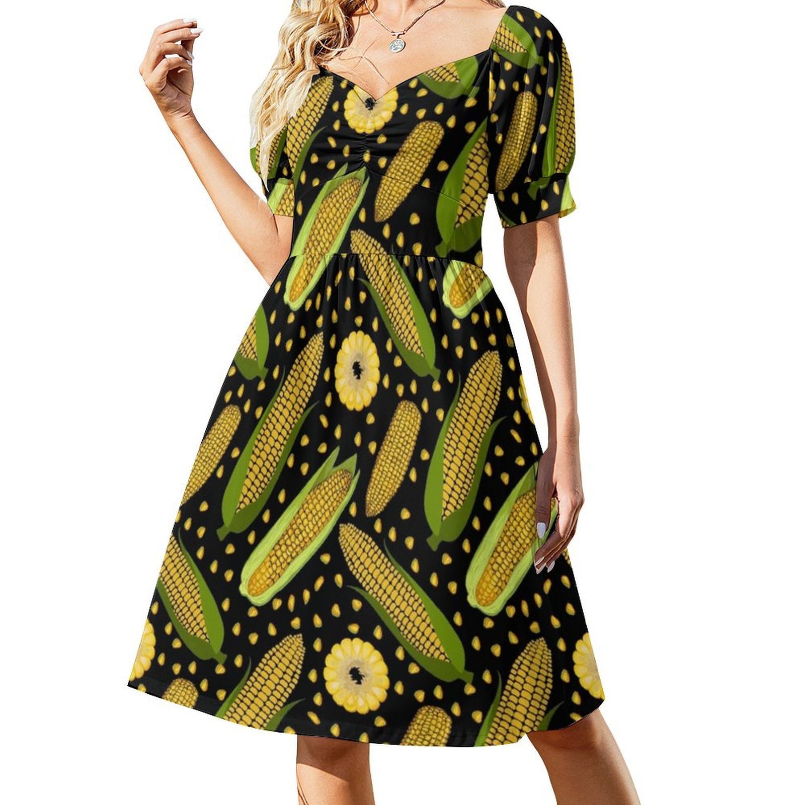 เดรสลายดอกไม้ลายข้าวโพดสำหรับผ - Smocked Dress Women บทวิจารณ์และราคา