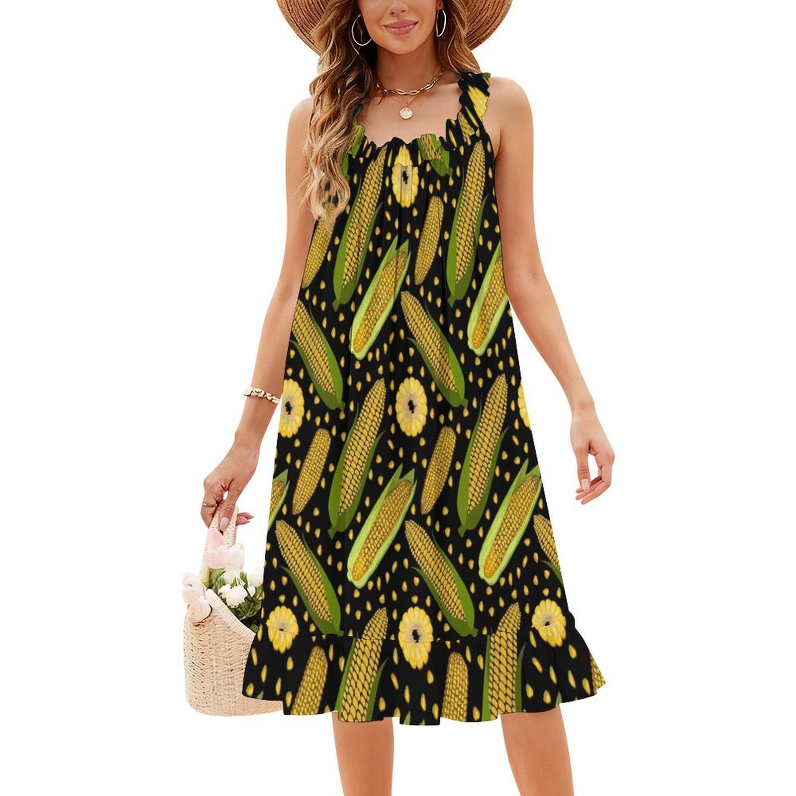 เดรสลายดอกไม้ลายข้าวโพดสำหรับผ - Smocked Dress Women บทวิจารณ์และราคา