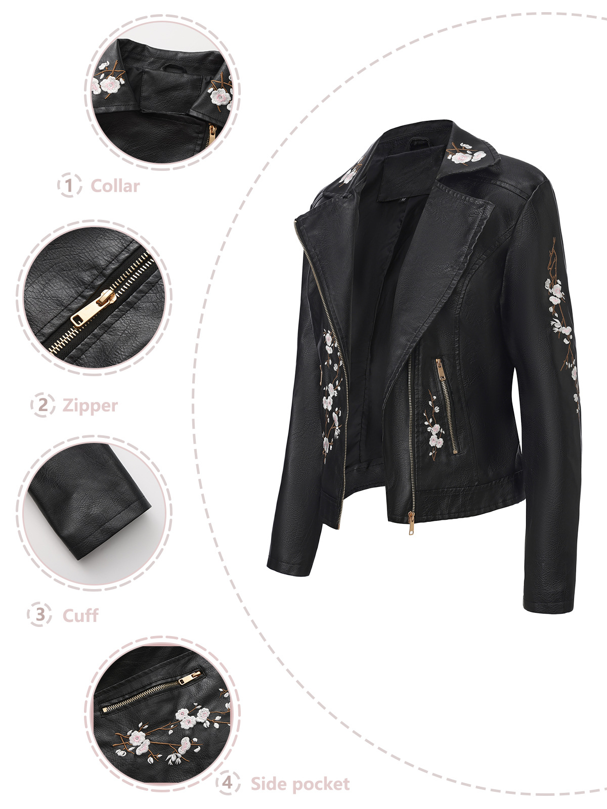 เสื้อแจ็คเก็ตหนังปักลายแฟชั่นย - Women'S Fashion Quilted Jacket บทวิจารณ์และราคา