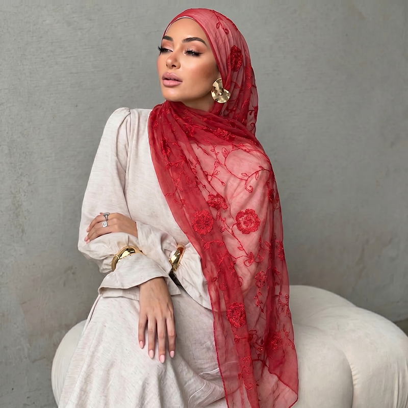 ผ้าคลุมศีรษะมุสลิมปักลายดอกไม้ - Women Fashion Wear บทวิจารณ์และราคา