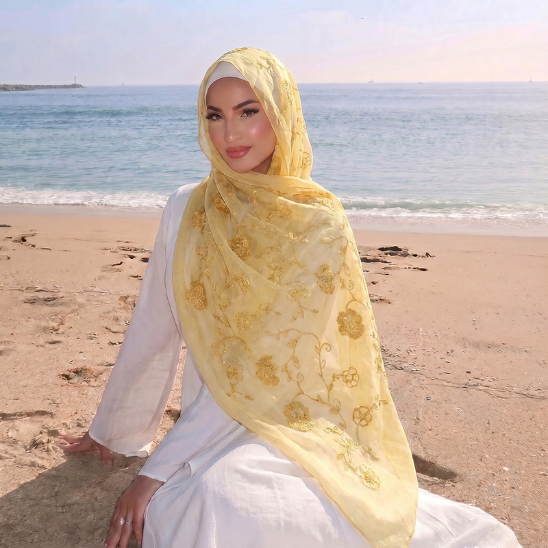 ผ้าคลุมศีรษะมุสลิมปักลายดอกไม้ - Women Fashion Wear บทวิจารณ์และราคา