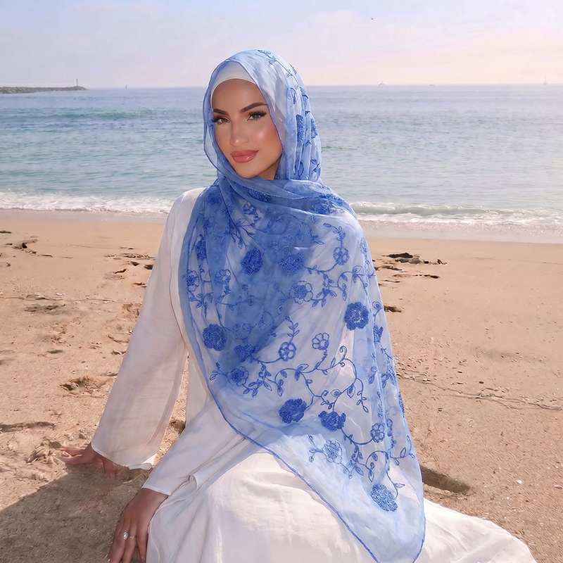 ผ้าคลุมศีรษะมุสลิมปักลายดอกไม้ - Women Fashion Wear บทวิจารณ์และราคา