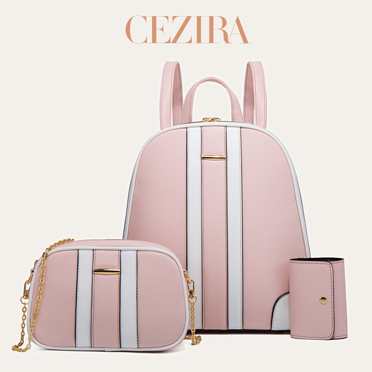 ชุดกระเป๋าเป้สะพายหลังลายทาง C - Women'S Fashion Backpack บทวิจารณ์และราคา