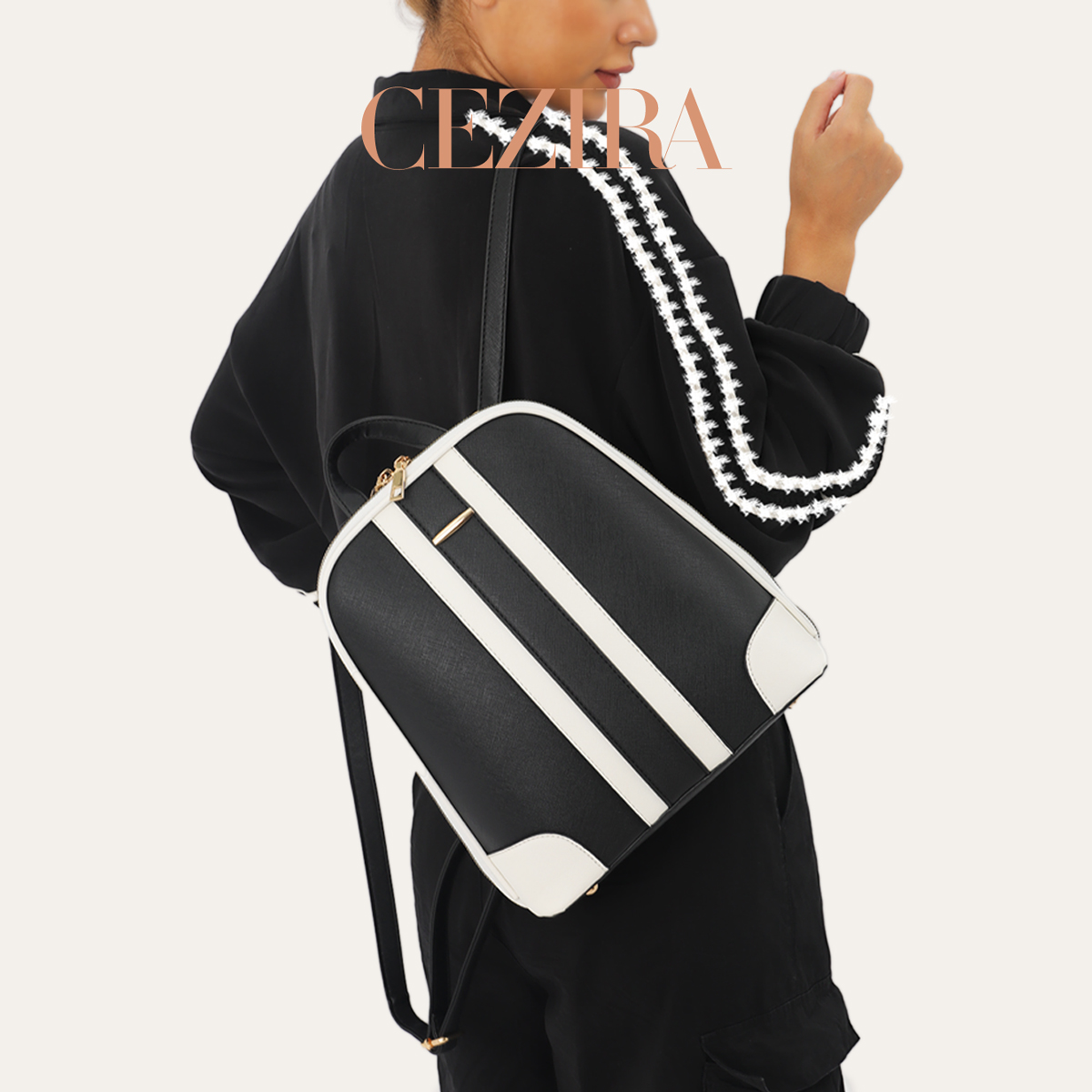 ชุดกระเป๋าเป้สะพายหลังลายทาง C - Women'S Fashion Backpack บทวิจารณ์และราคา