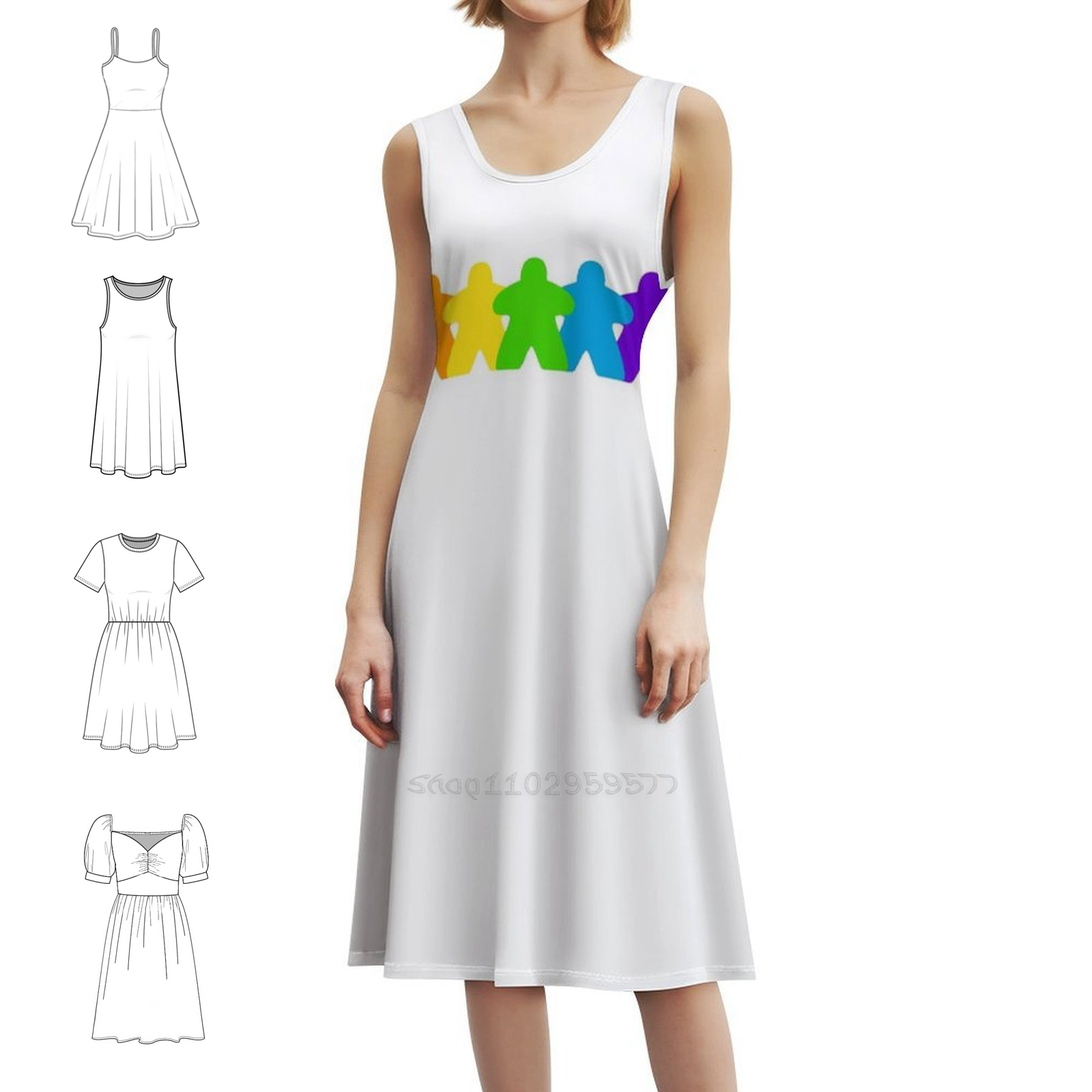 All The Colors Of The Meeples- - Smocked Dress Women บทวิจารณ์และราคา