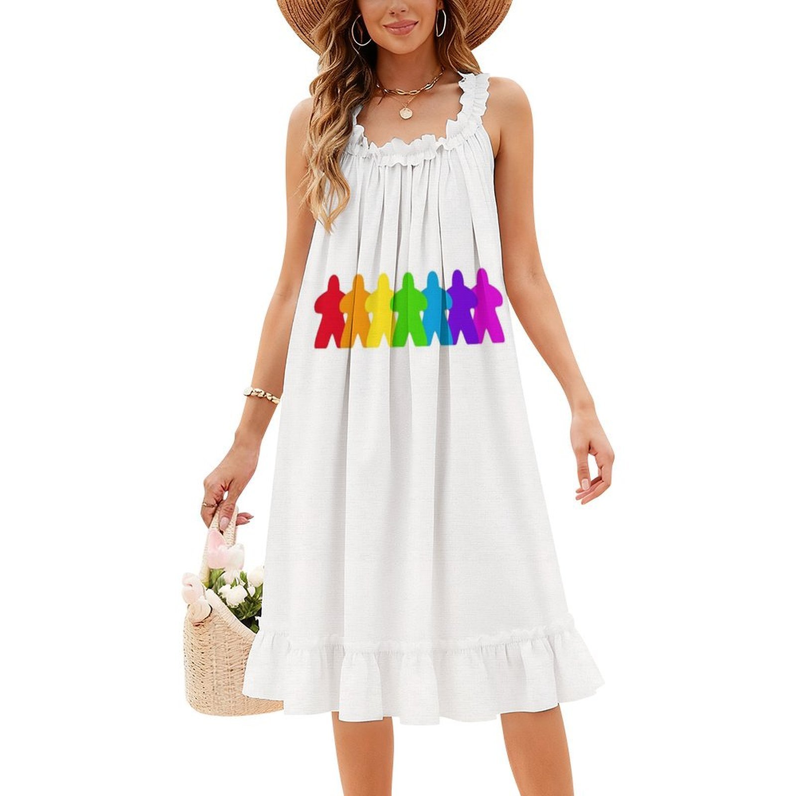 All The Colors Of The Meeples- - Smocked Dress Women บทวิจารณ์และราคา